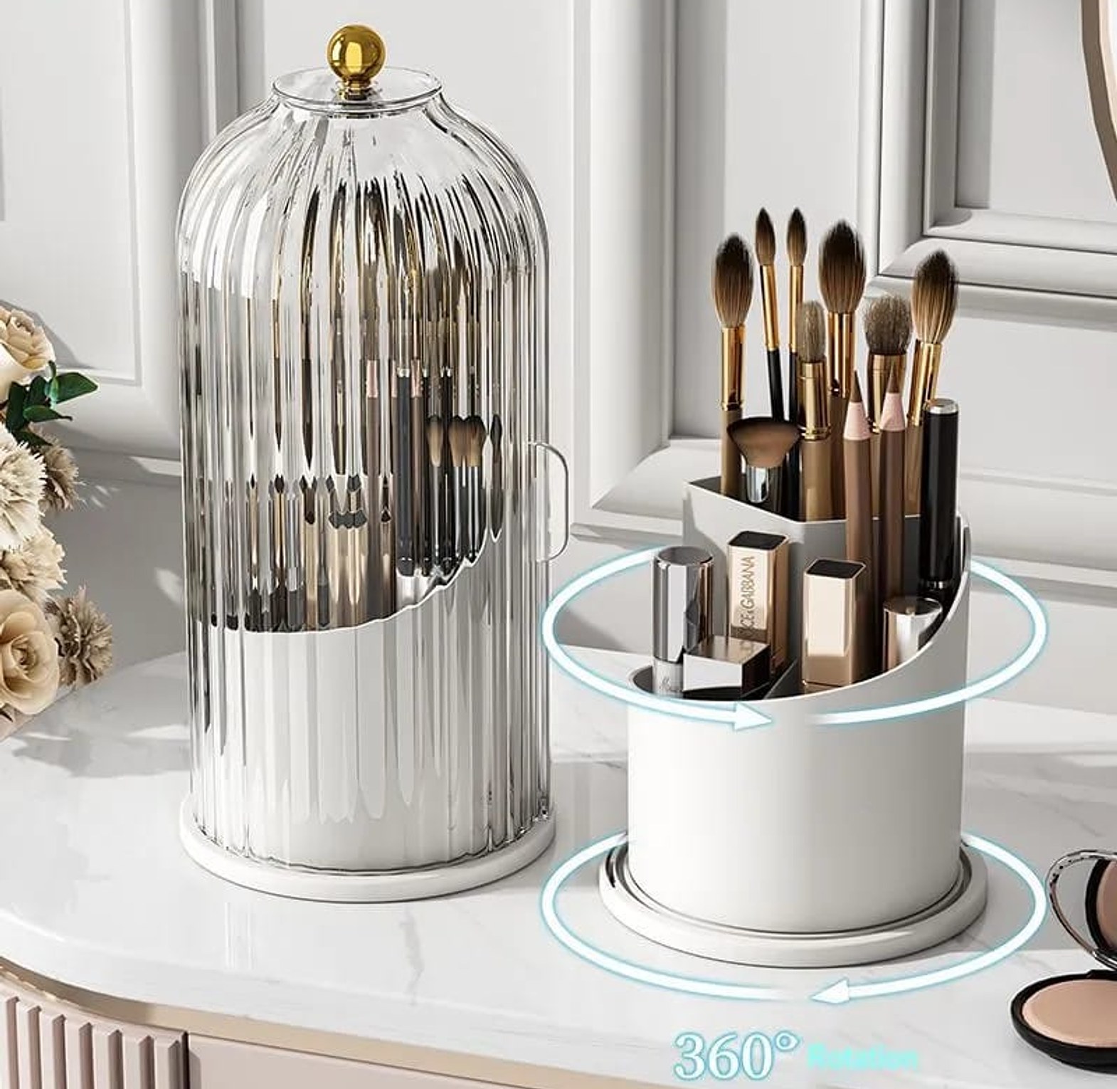 360° Rotating Makeup Brushes Holder With Lid  image