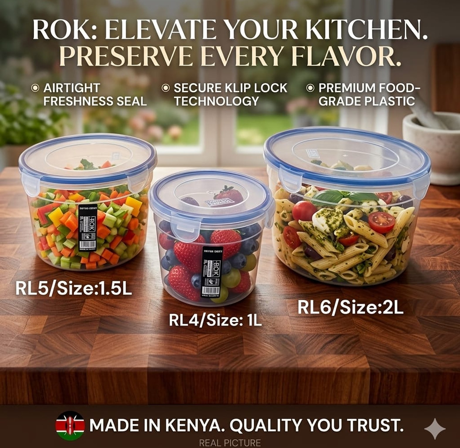 Rok Airtight Plastic Food Storage Container with Klip Lock - Available in 1L, 1.5L, & 2L Sizes - Durable Food Grade Kitchen Organizer image