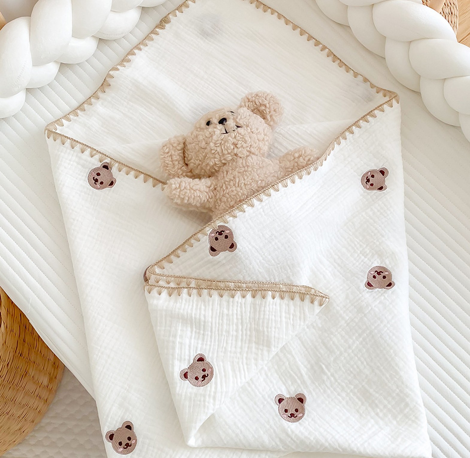 Muslin Cotton Embroidered  Baby Blanket image