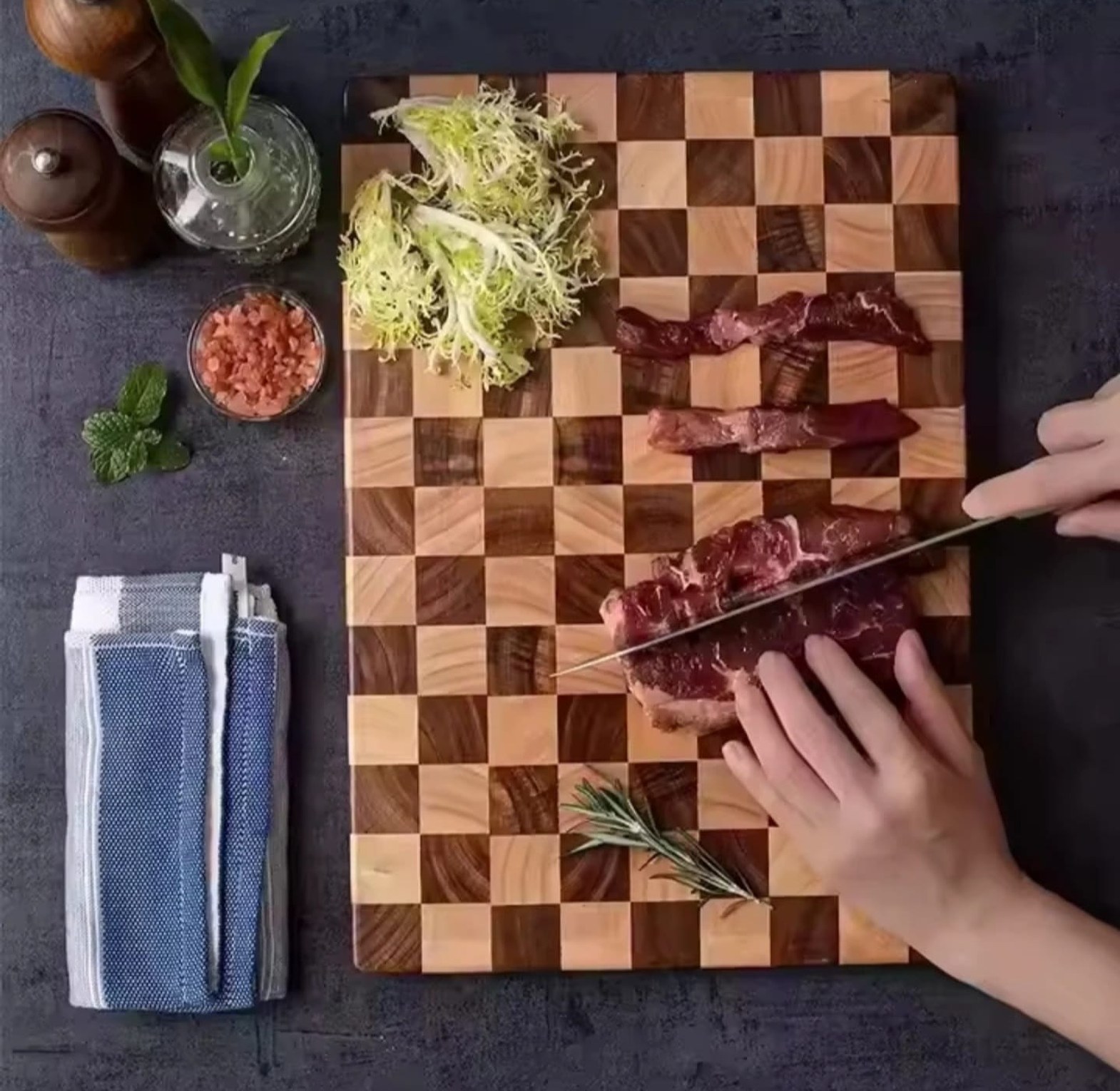 Premium Thickened Acacia Wood Checkerboard Cutting and Serving Board image