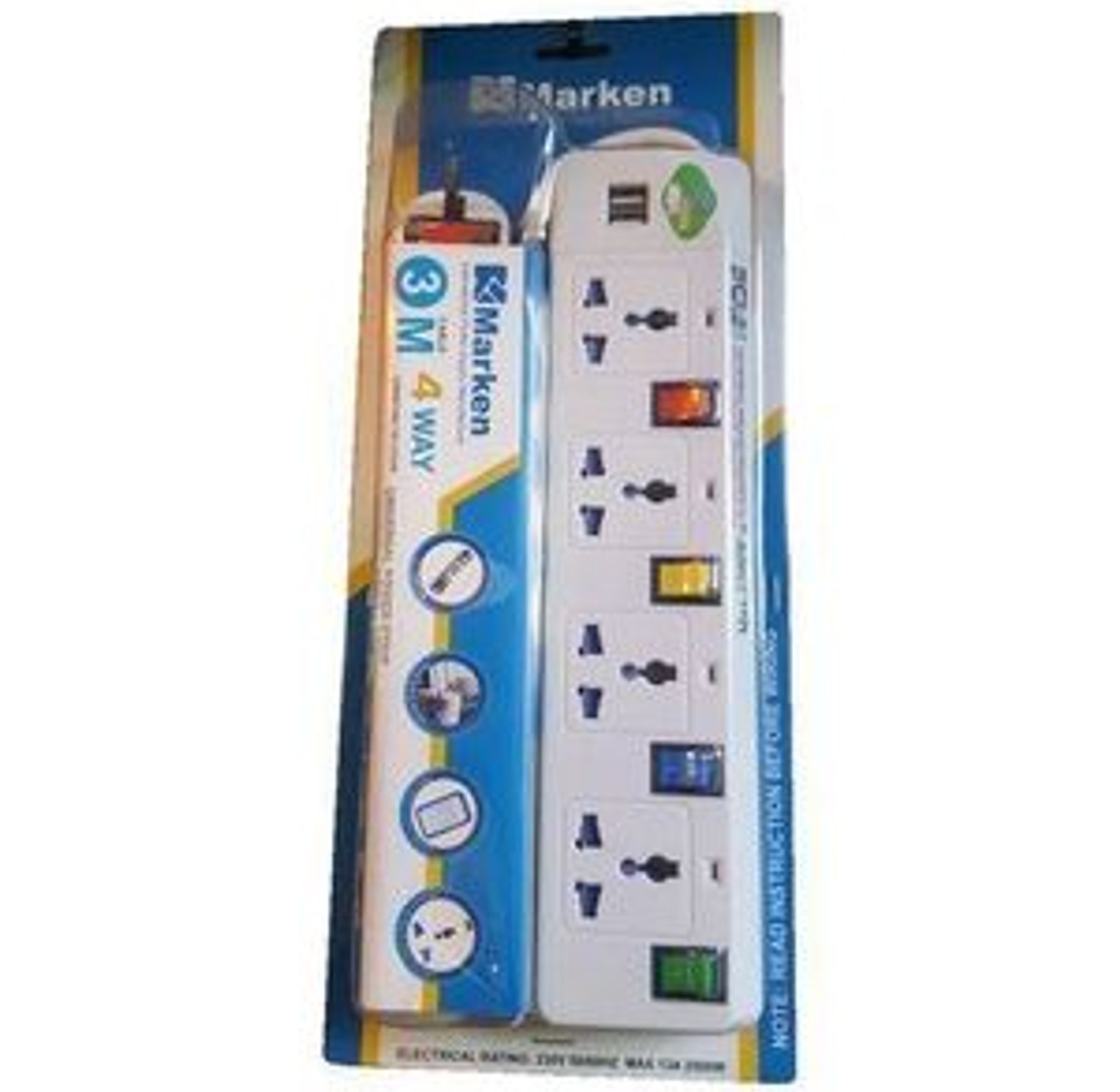 Marken Marken, 4-Way Extension Socket with Surge Protection and Durable Build for Home, Office, and Electronics image