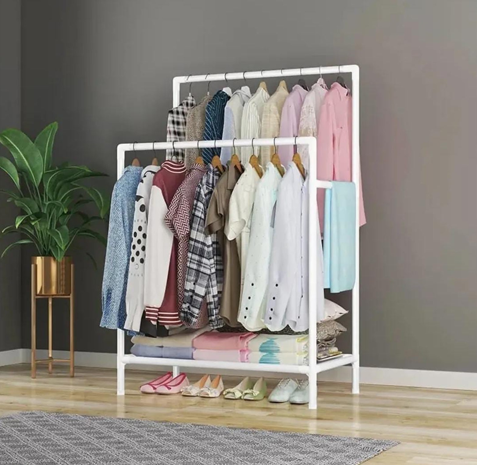Double-pole floor clothes rack image