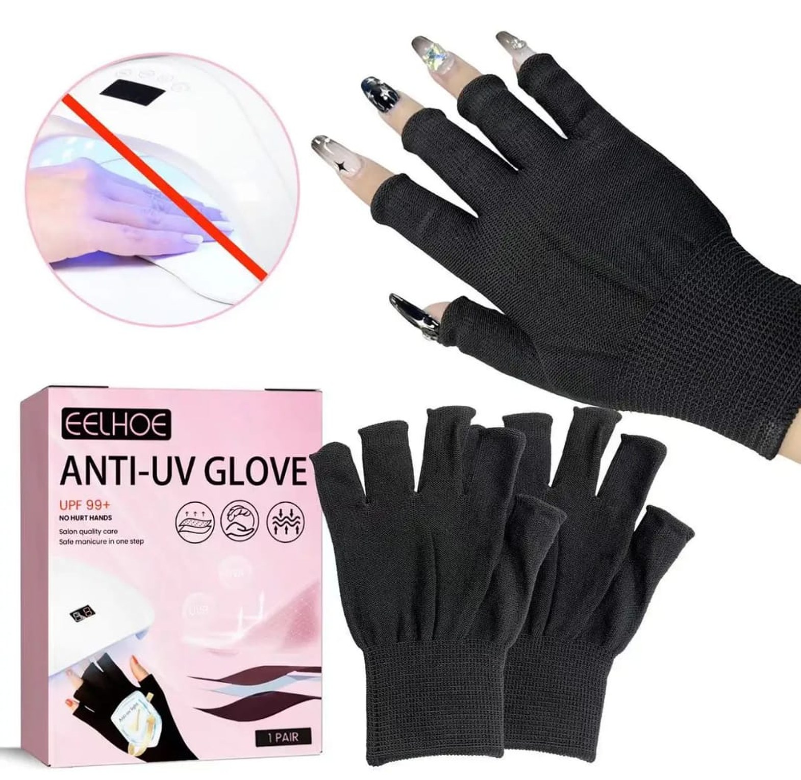 1 pair  Anti Uv Rays Protect Gloves Nail Gloves image