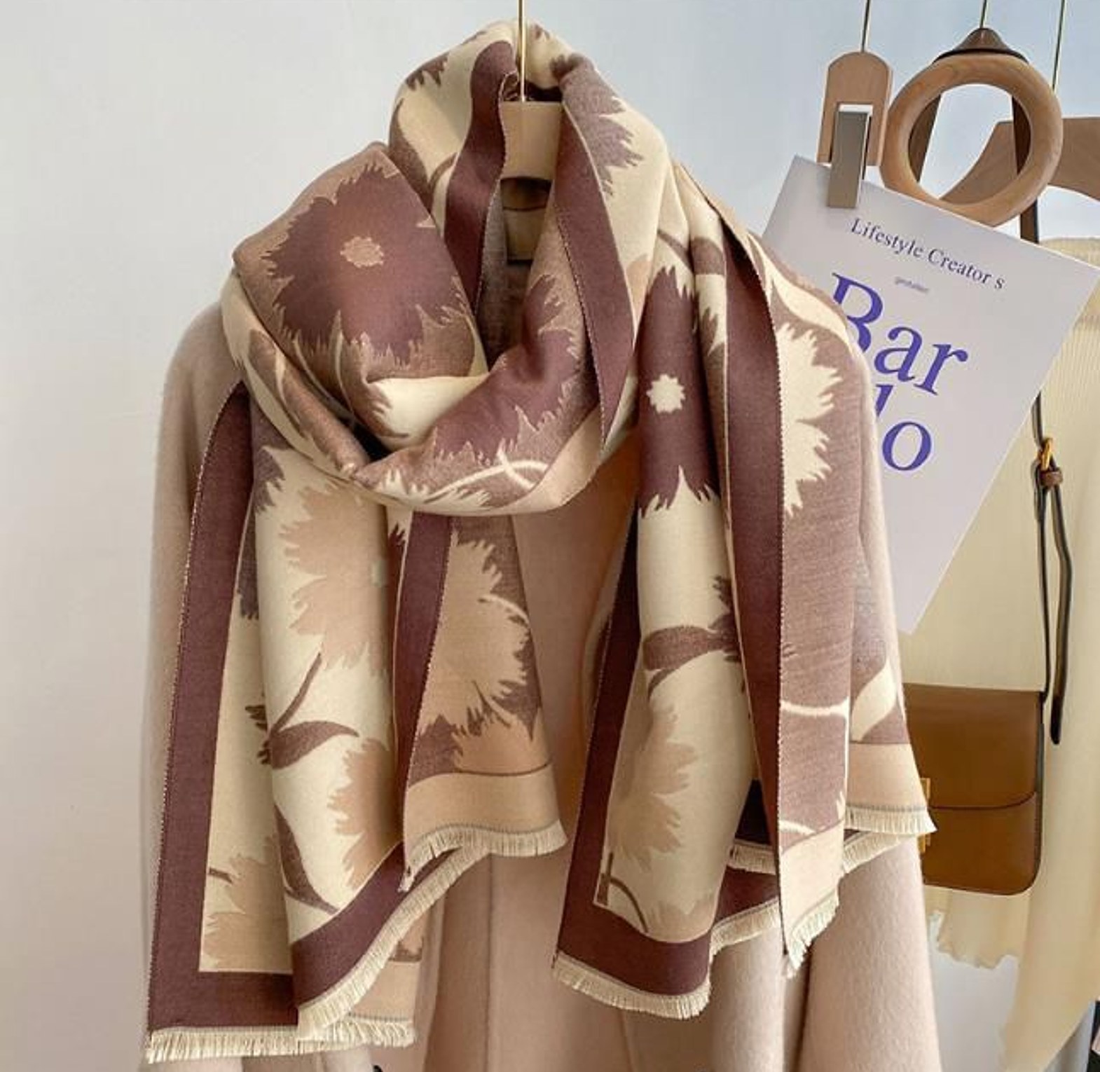 Luxury Floral Print Cashmere Pashmina Scarf image