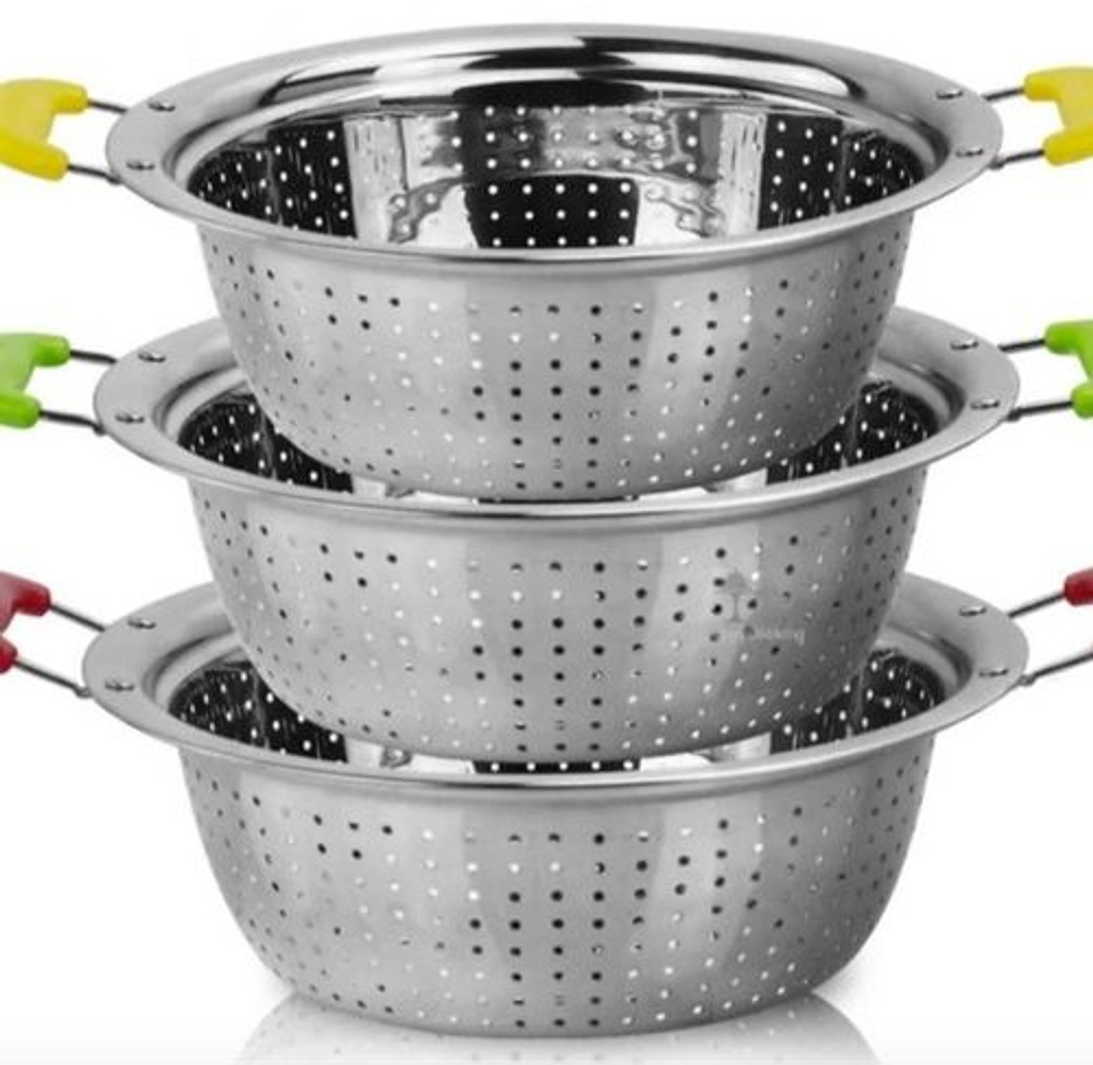 Durable Stainless Steel Colander Rice Washing Bowl Strainer Drainer with handle for Cooked Pastas, Spaghetti ,Fruits, Vegetables, Beans image