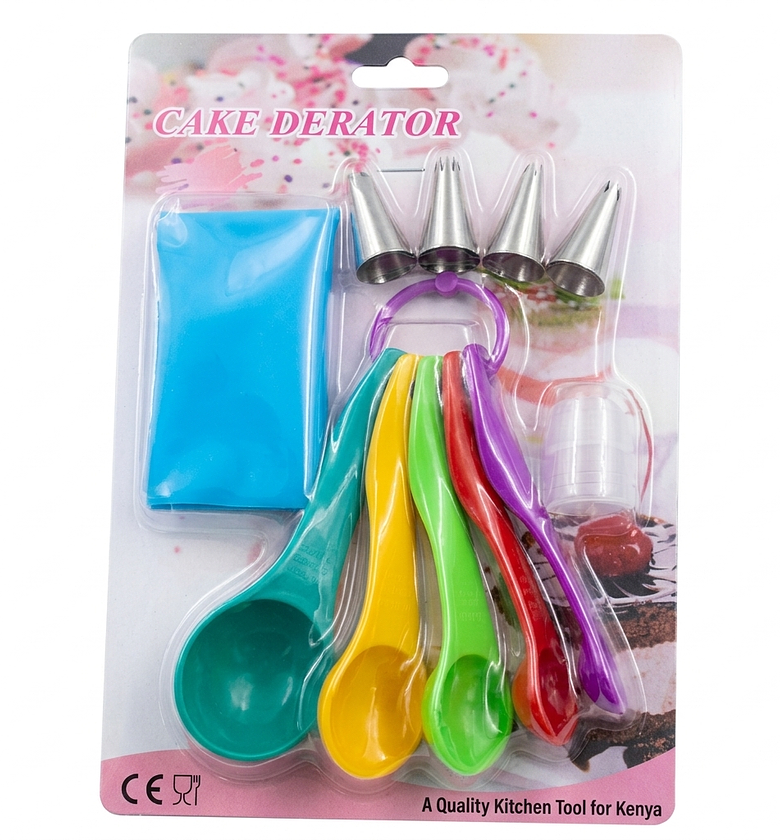 Cake Decorating Kit and Measuring Spoons Set with Reusable Piping Bag & 4 Stainless Steel Nozzles for Home Baking image