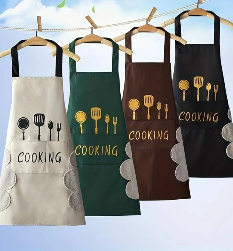Waterproof Kitchen Adult Apron with Hand Towel & Pockets image