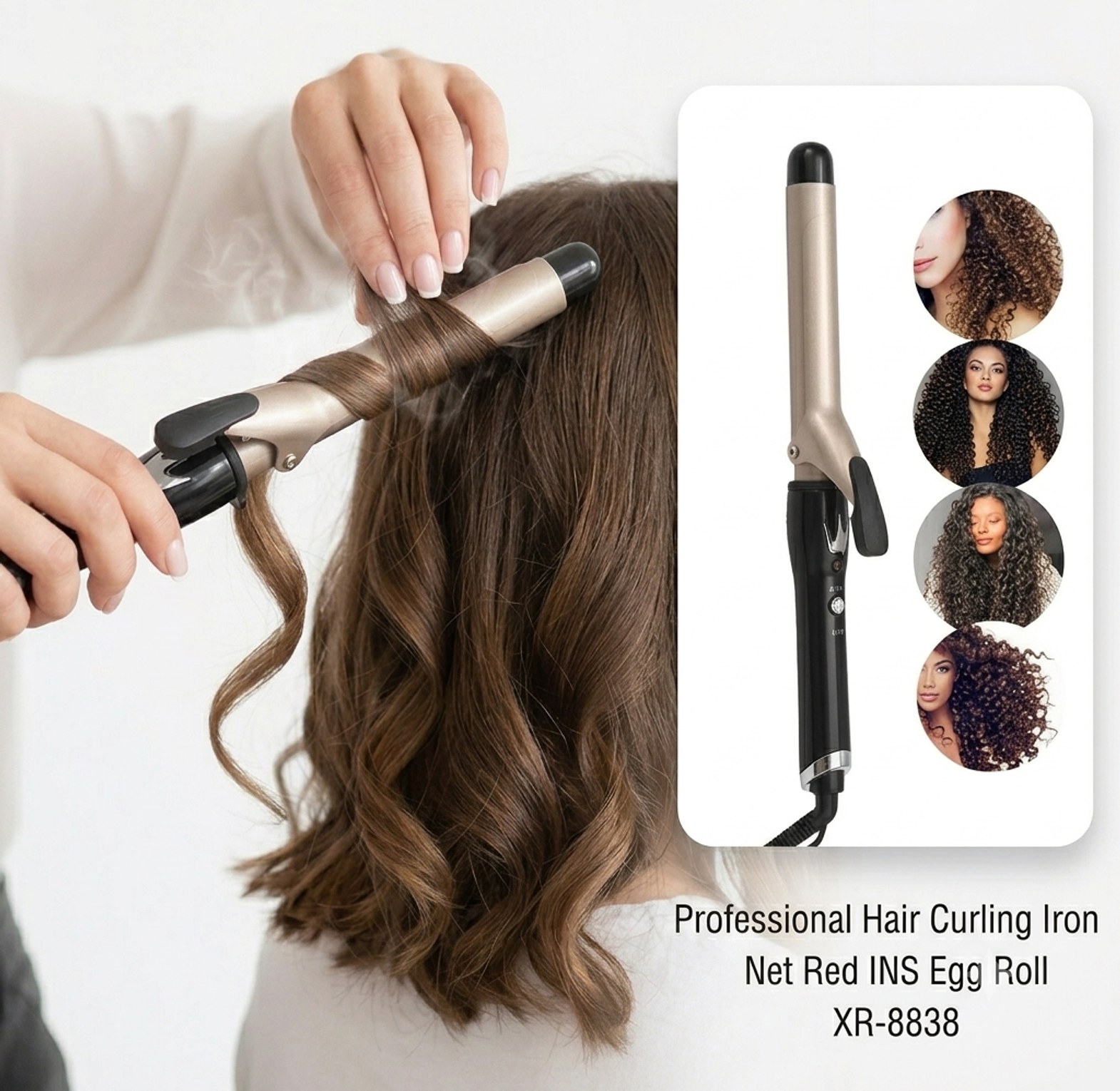 Professional Ceramic Hair Curling Iron Wand XR-8838, Long-Lasting Bouncy Curls & Egg Roll Waves image