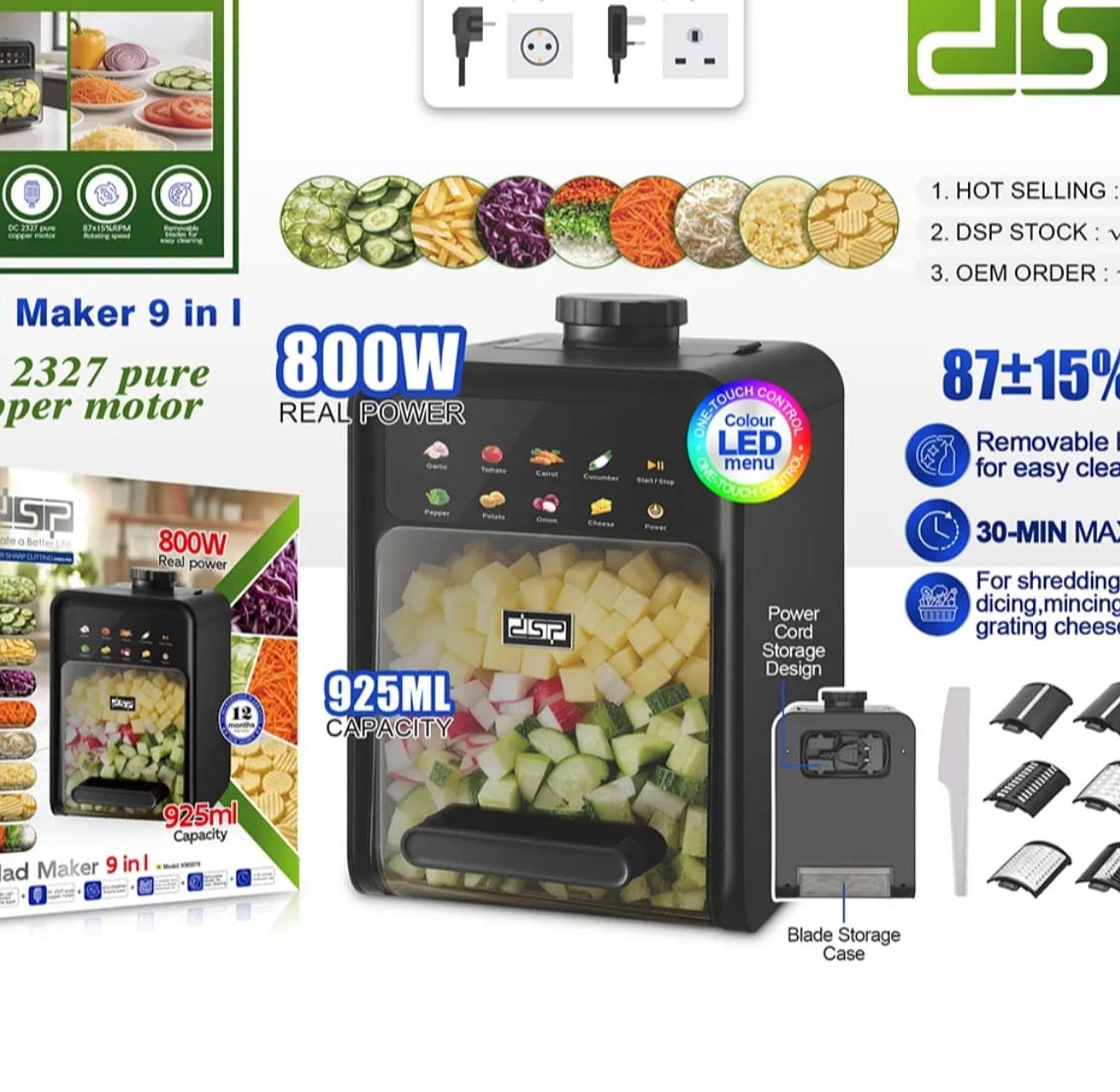 DSP 9-in-1 Salad Maker 800W | 925ml | Colour LED Touch | DC2327 Pure Copper Motor image