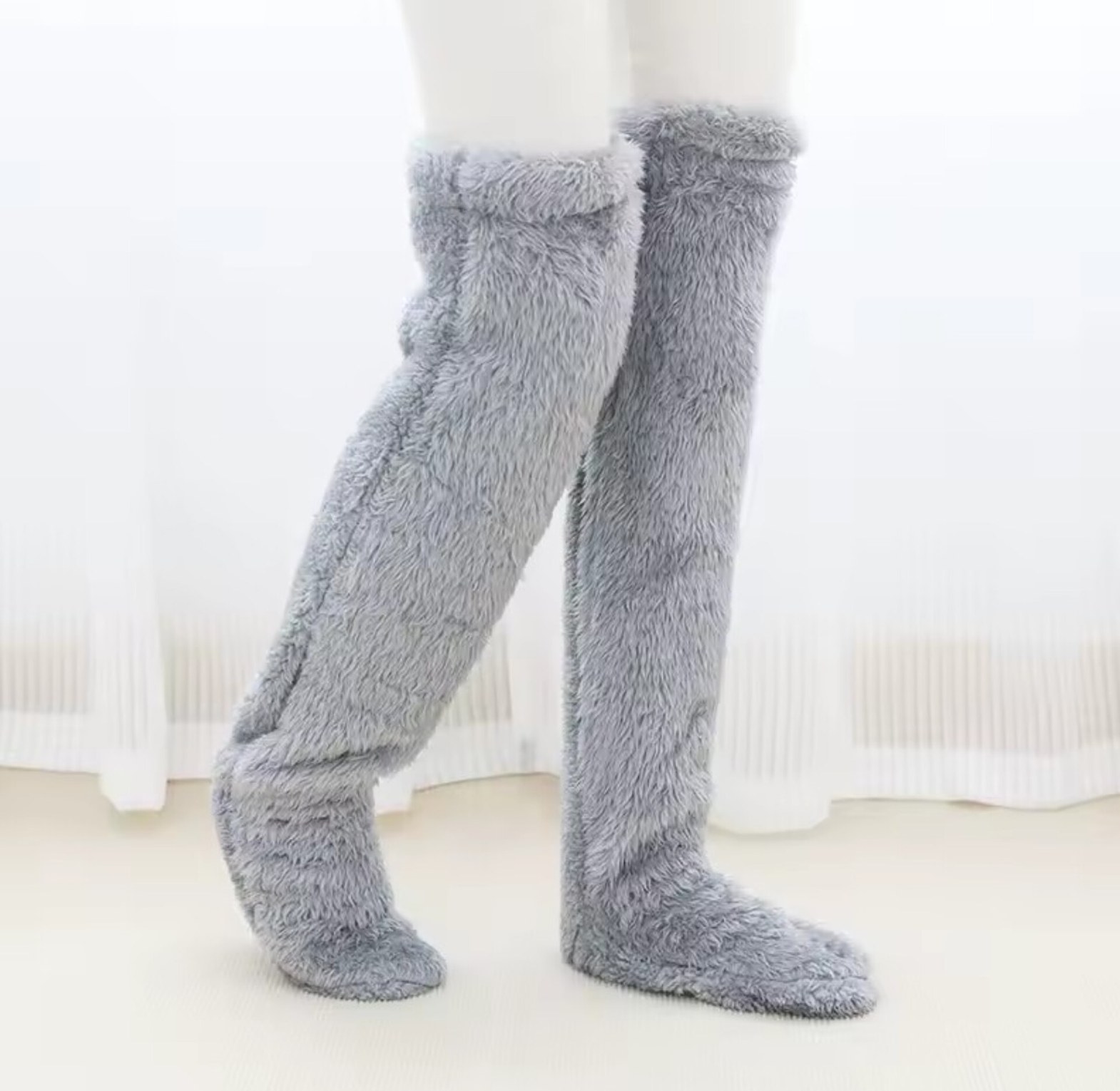 Fluffy Leg Warmers Over Knee Fuzzy Thigh High Warm Plush Stockings for Women (1 Pair) – Cozy Fleece Lounge Long Socks with Foot Opening image
