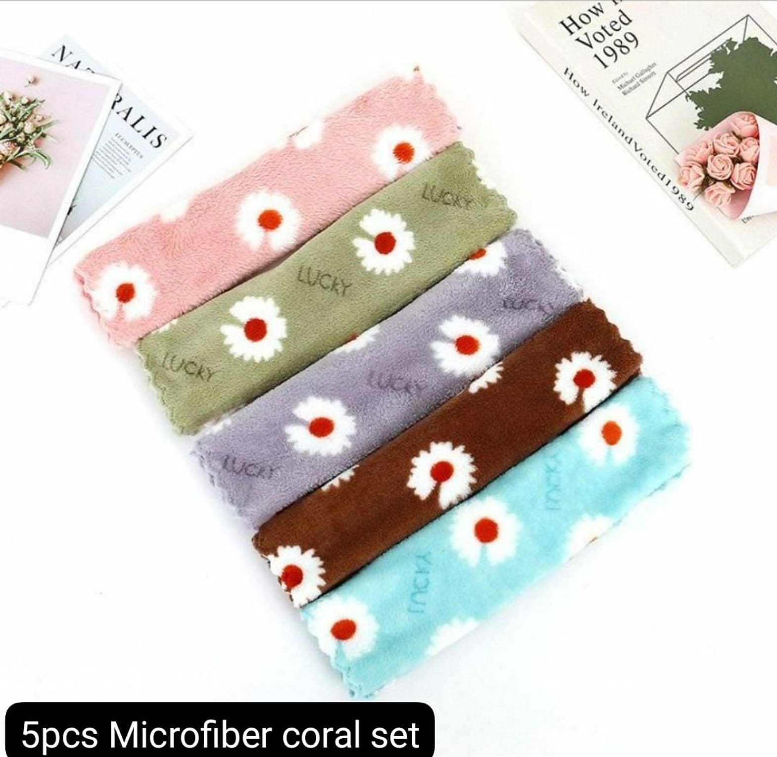 5pc Coral Fleece Square Absorbent Cloth or Towel image