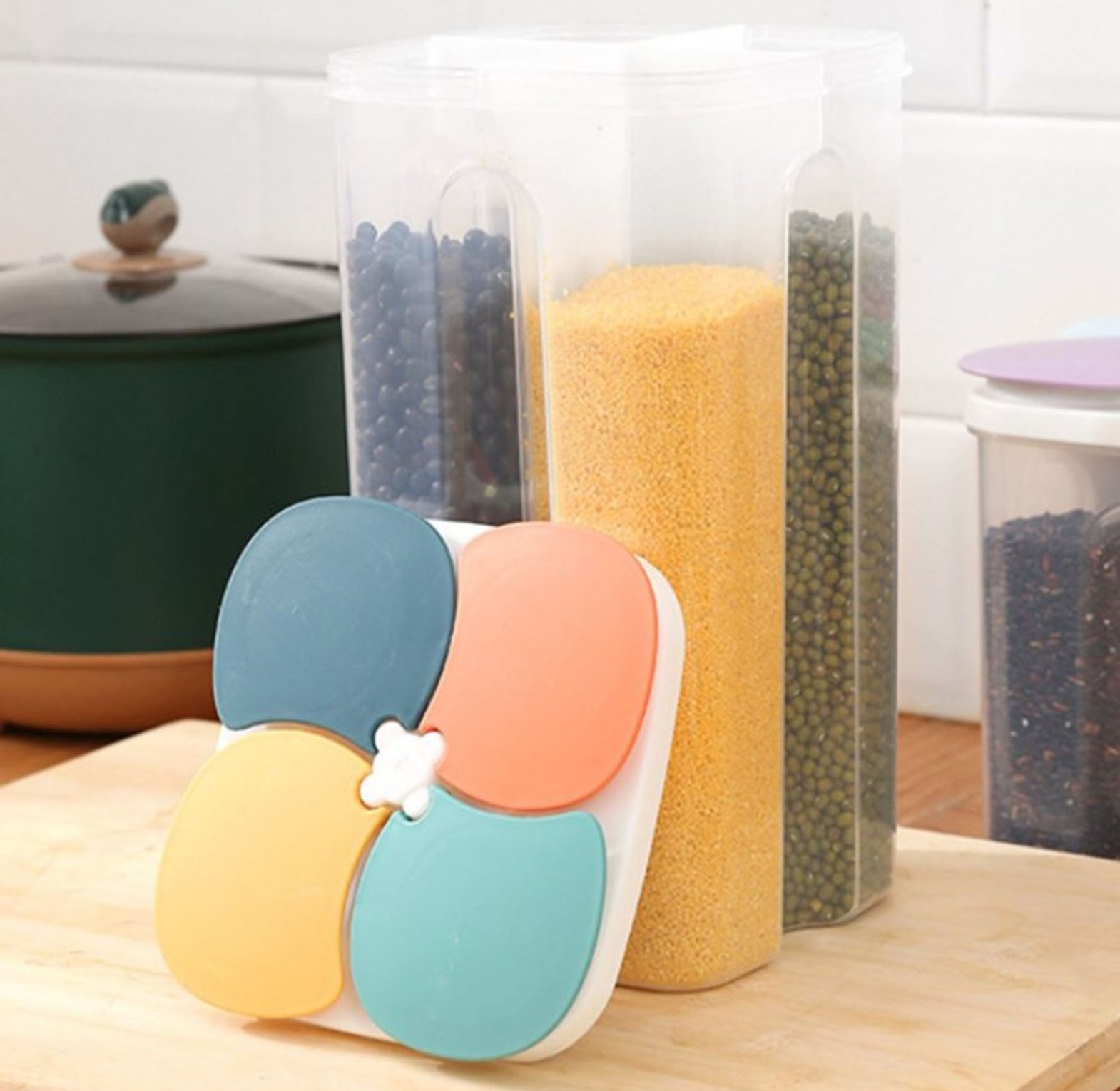 4-in-1 Airtight Kitchen Storage Container 2L – Multi-Grain Dispenser for Organized Pantries image