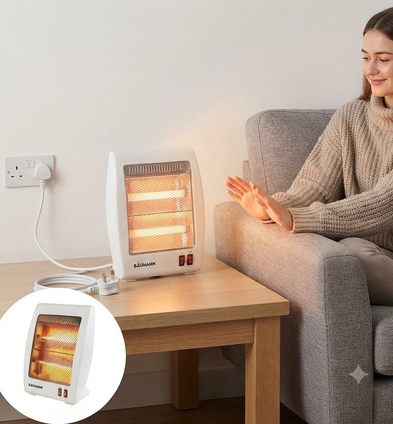 Baumann Portable Quartz Room Heater 800W, Compact Design for Office and Bedroom image