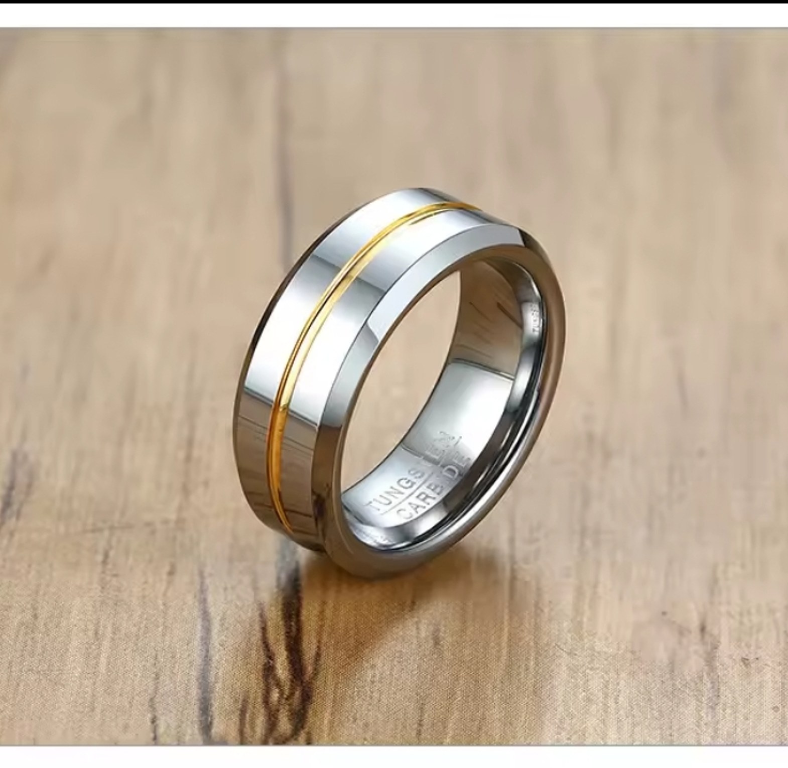 Tungsten Carbide Men's Ring with Gold Groove  image