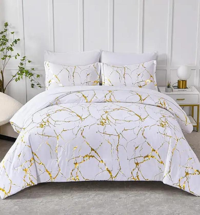 3-Piece Luxury White Marble Printed Microfiber Duvet Cover Set with Zipper Closure image