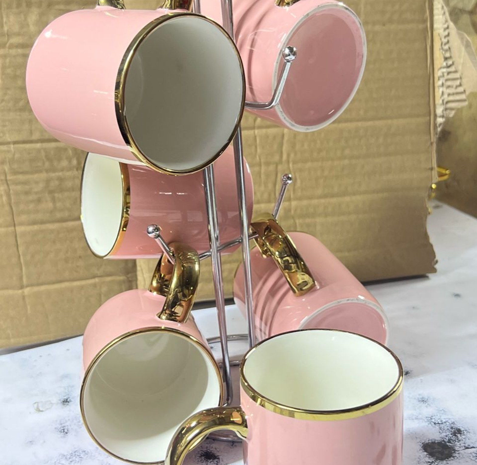 TEACUPS. Ceramics Classy cups with golden deco. Set of 6 pcs image