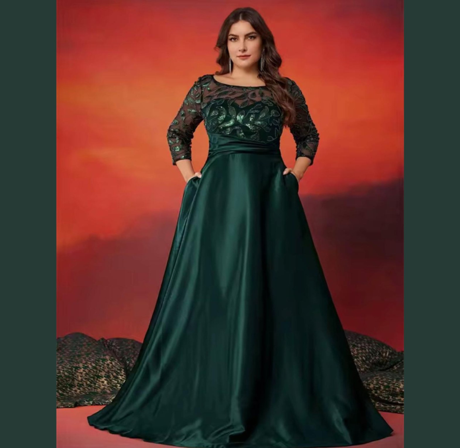 Emerald Forest Embroidered Satin A-Line Gown image