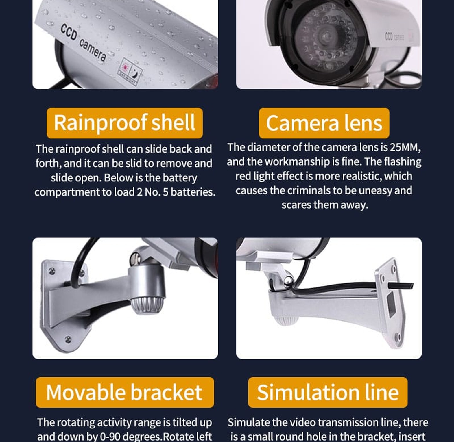 Dummy wireless plastic CCTV camera with flashing red LED image