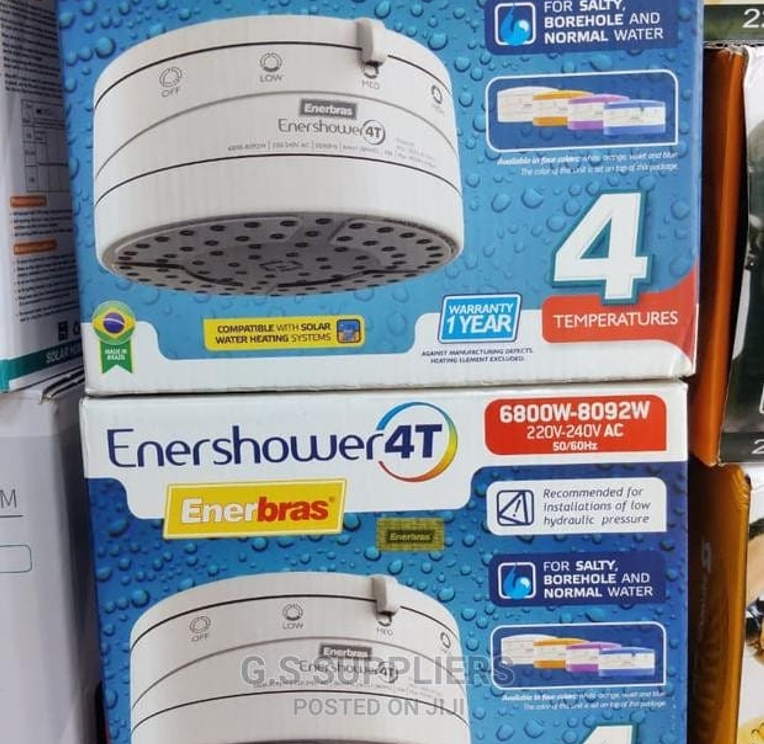 Shower Head. Enerbras Enershower 4 Temperature Instant Shower Water Heater image