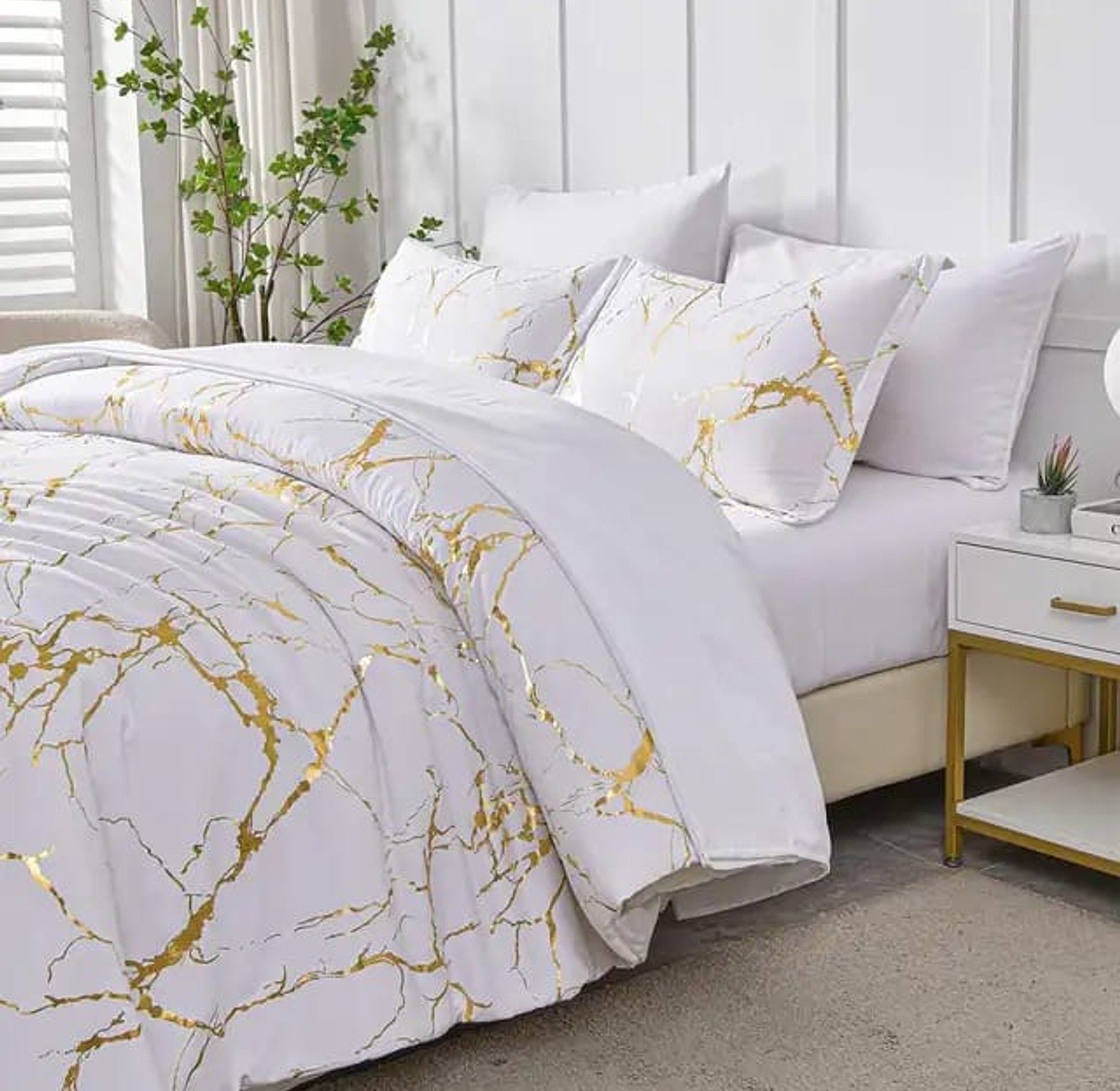 3-Piece Luxury White Marble Printed Microfiber Duvet Cover Set with Zipper Closure image