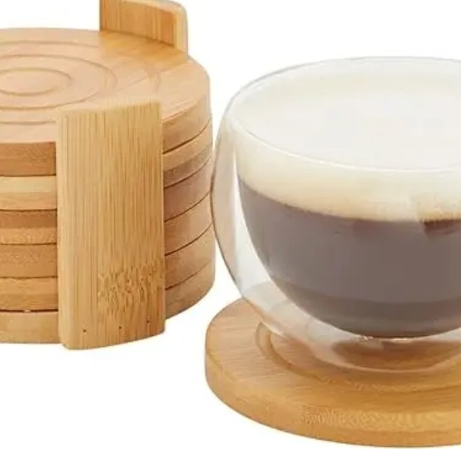 6pcs bamboo coasters and stand image