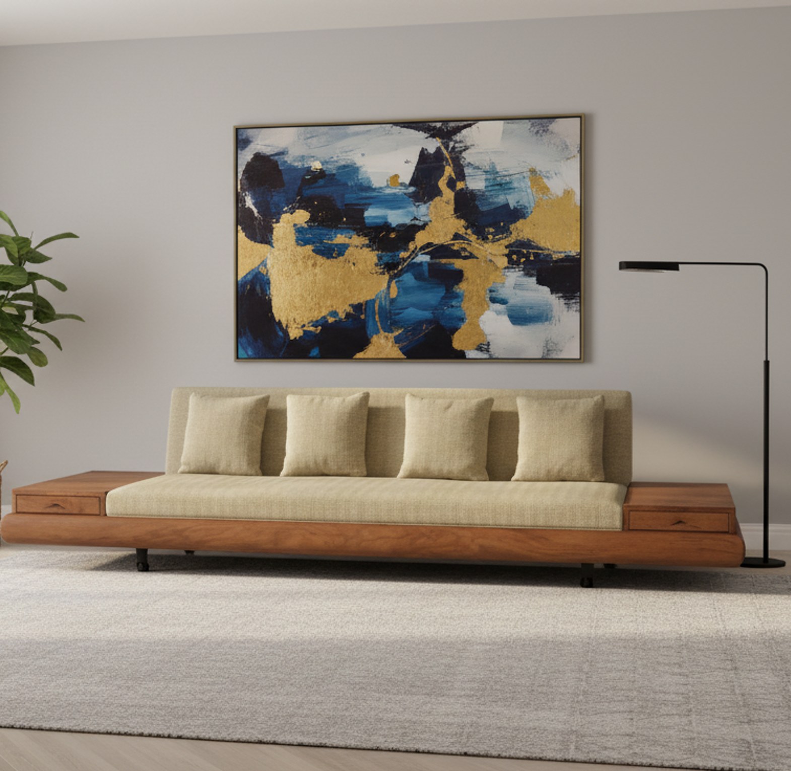 Platform Sofa with Built-in Tables image