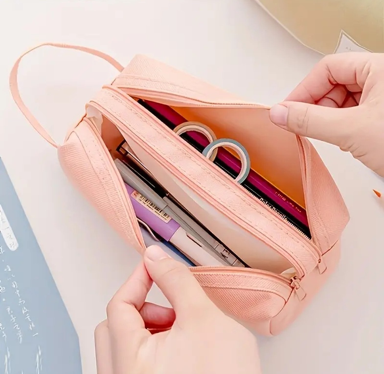Large Capacity Multi-Compartment Pencil Case Aesthetic Stationery Organizer Bag and Makeup Pouch for Students & Professionals image