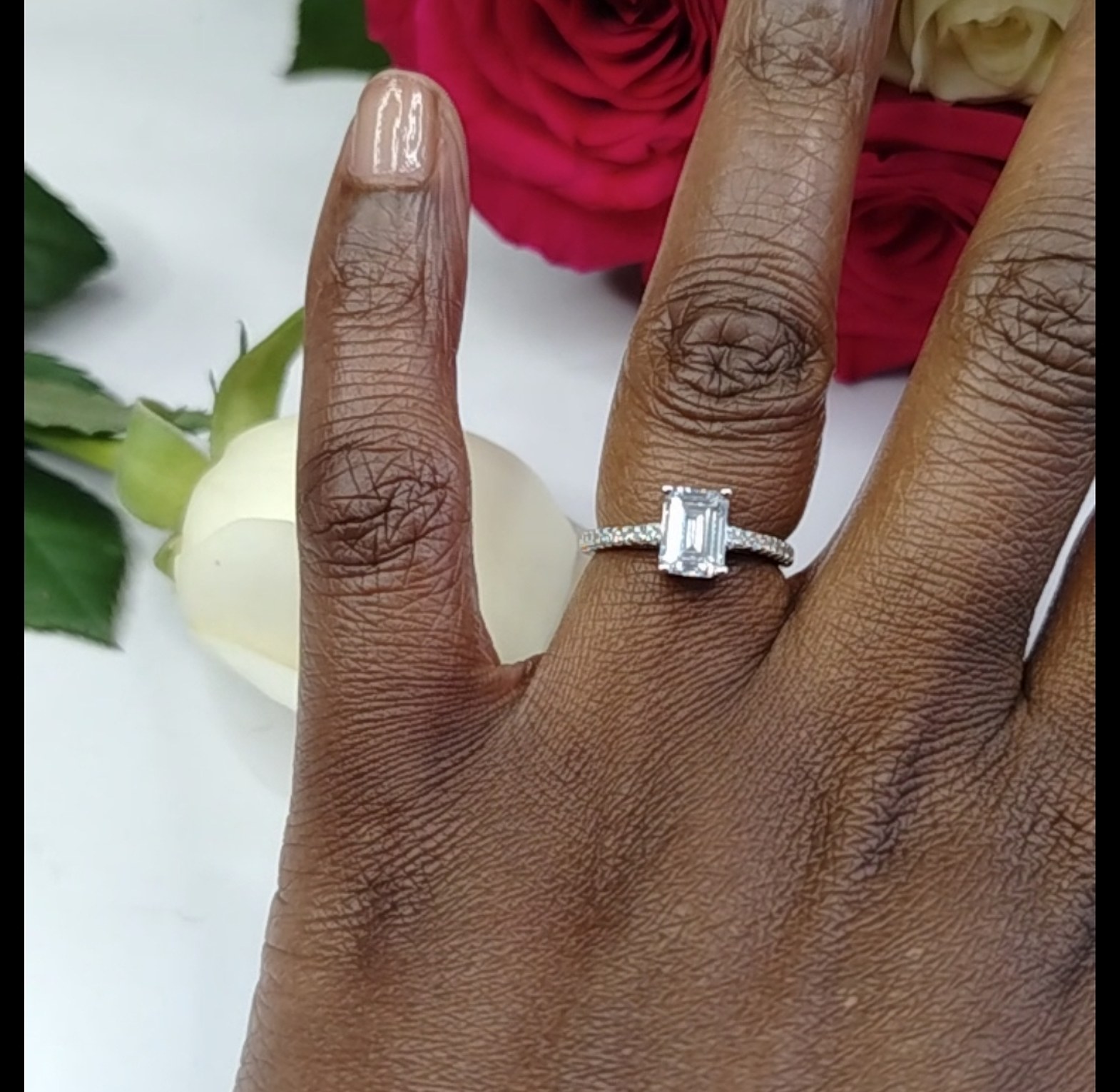 Emerald Cut Sterling Silver Cubic Zirconia Engagement Proposal Promise Ring  image