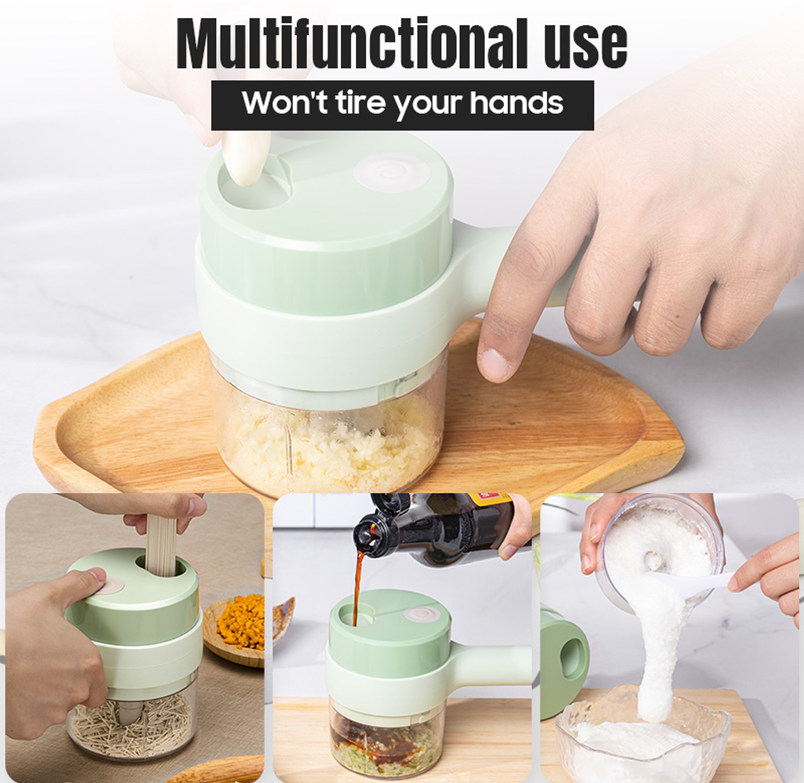 4-in-1 Portable Electric Vegetable Chopper & Slicer – USB Rechargeable Kitchen Tool image