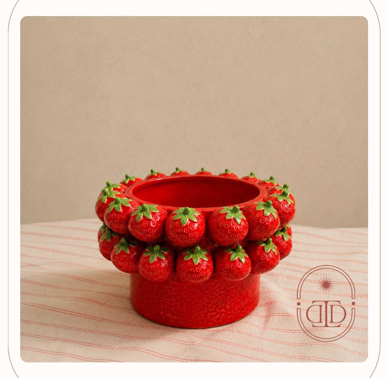 Glossy strawberry fruit vase. image
