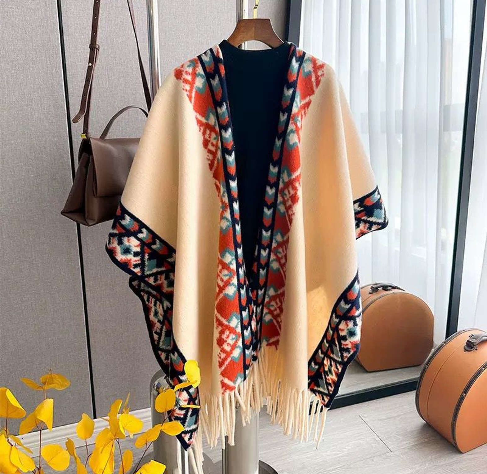 Bohemian Striped Color Block Women's Shawl Travel Outerwear  image