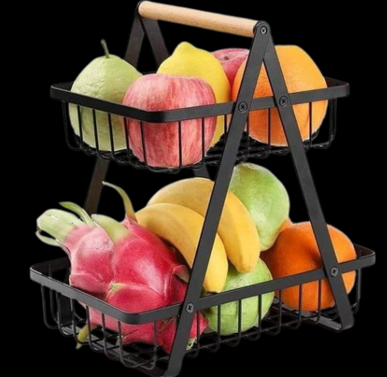 A 2-Tier Foldable Double-layer Portable Iron Basket Fruit Basket.  image
