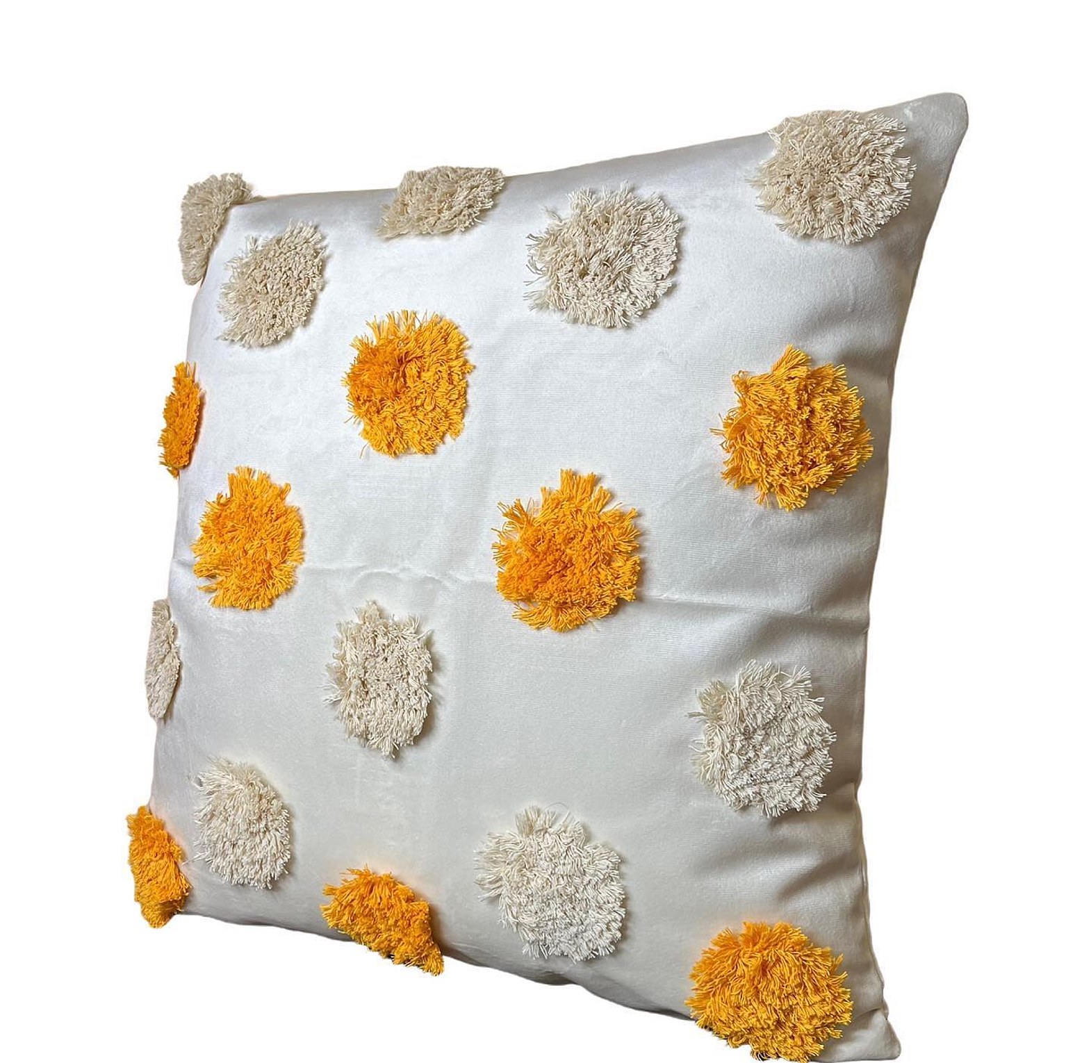 Off white velvet cushion cover with woven pattern  image