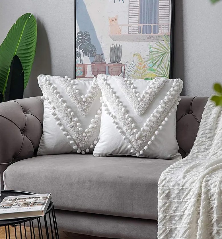 White Tufted Throw Pillow Cover image