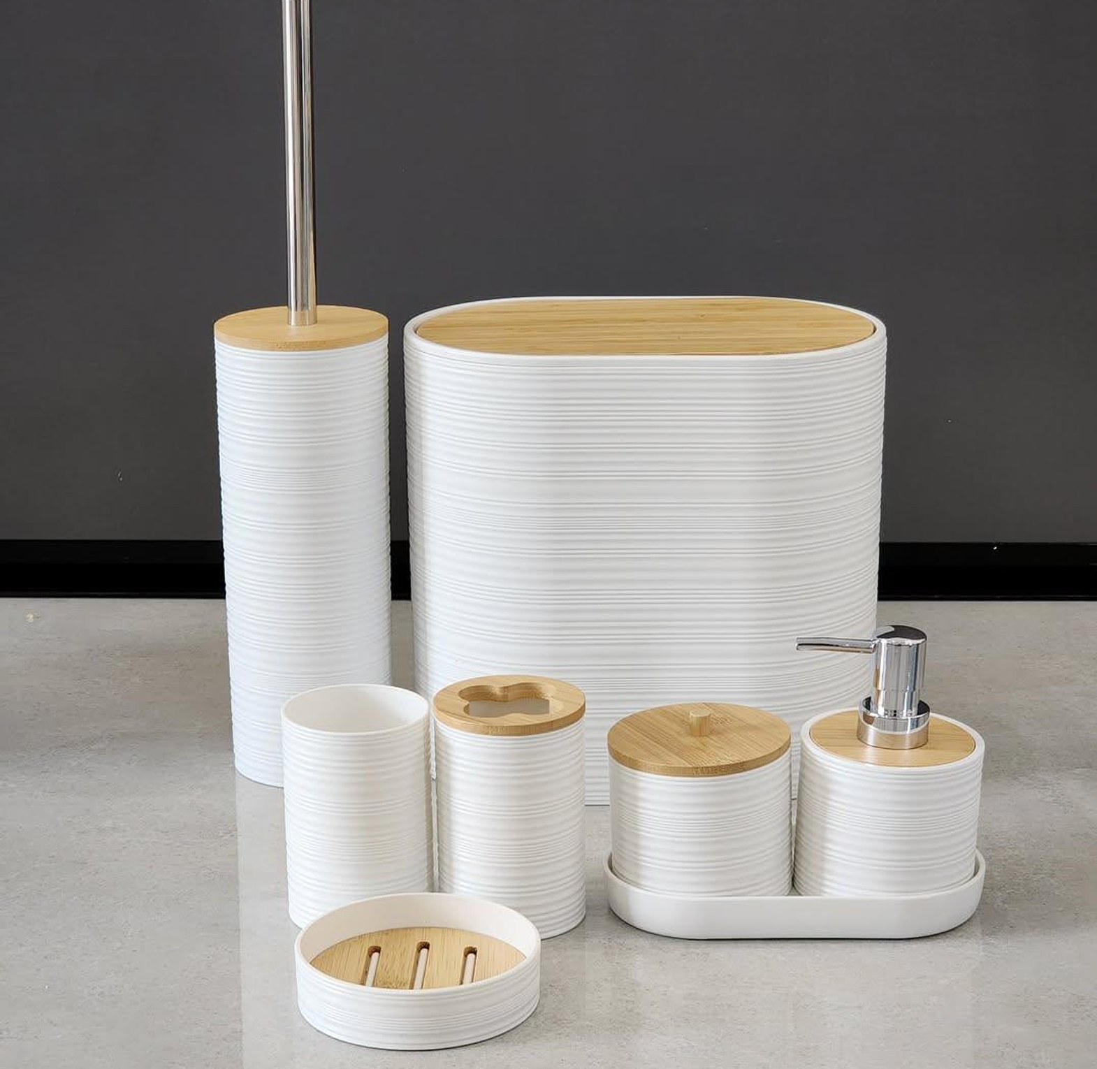 8pcs set Luxury Bathroom Accessories set with bamboo lids image