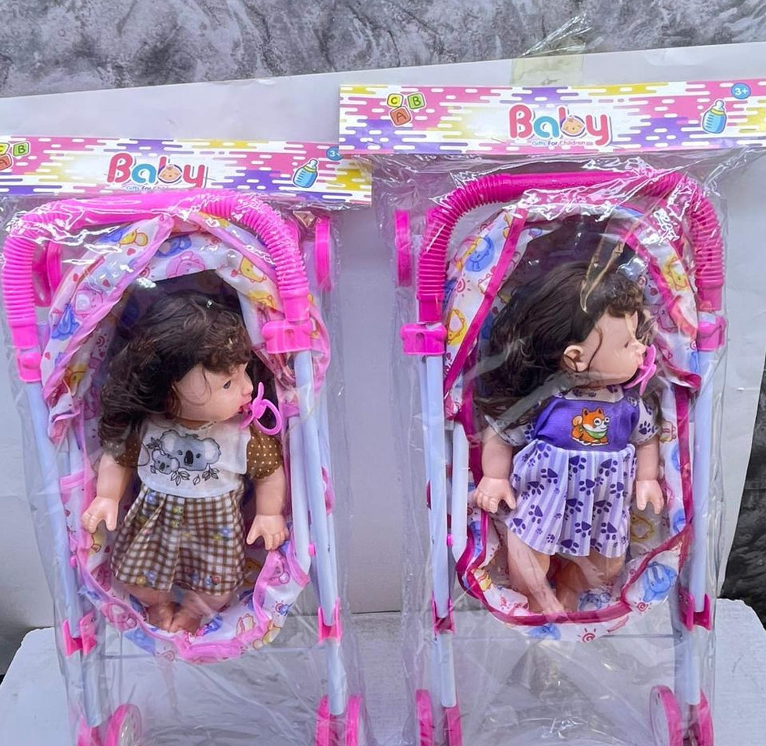 Kids Stroller and Doll. Stroller Doll Toy Set with 30cm Baby Doll – Foldable Kids Pretend Play Stroller for Girls & Boys image