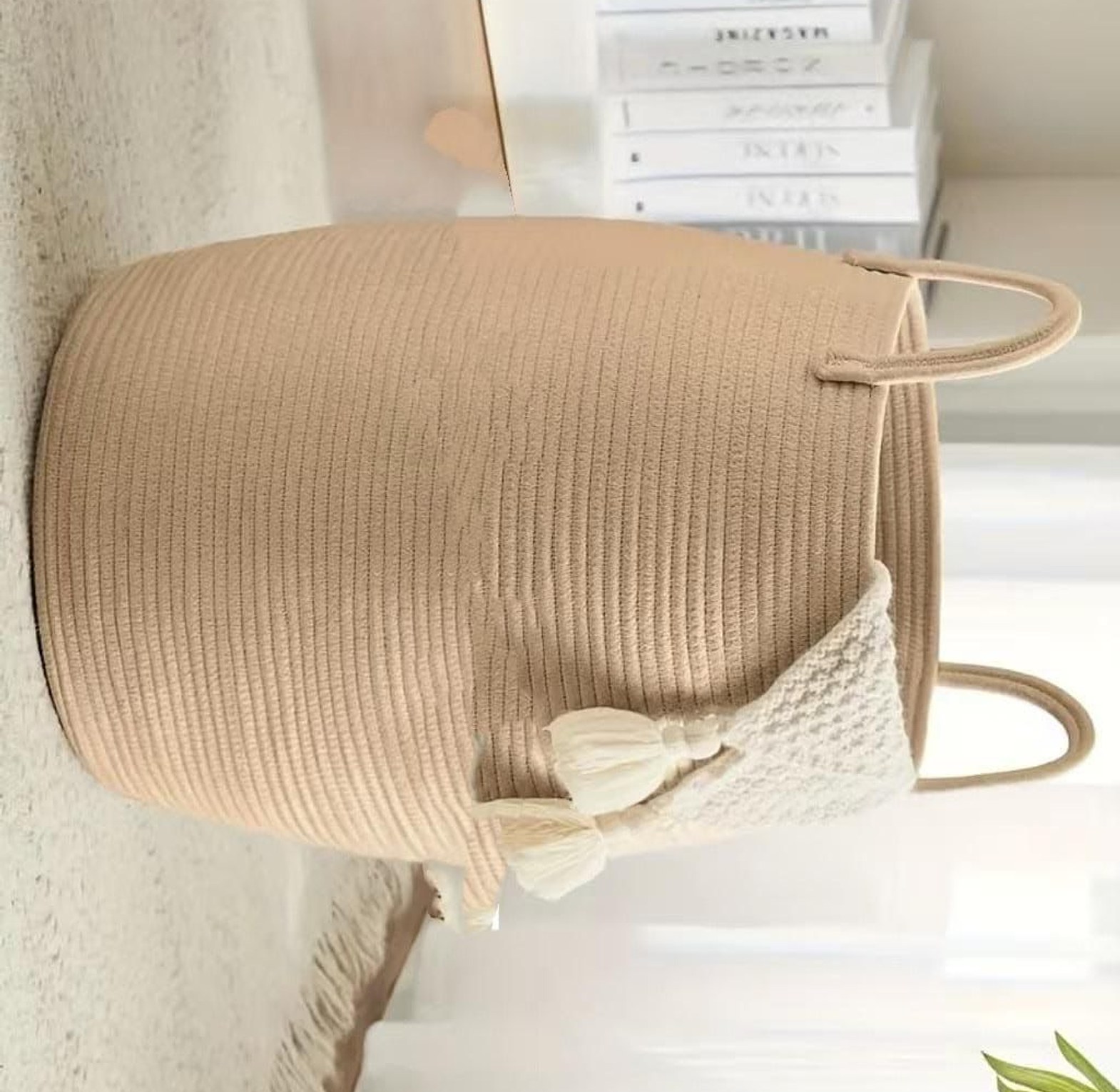 Large 65L Cotton Rope Decorative Woven Basket with Extended Handles image
