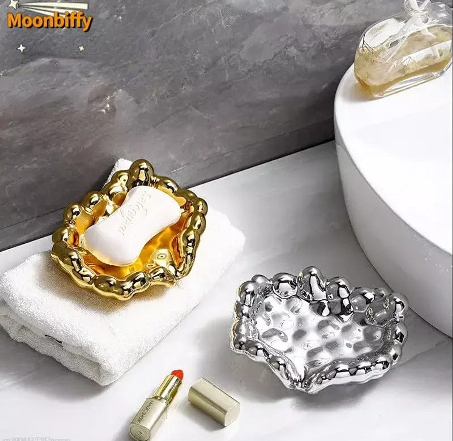 Quick Drain Golden/Silver Color Soap Dish  image
