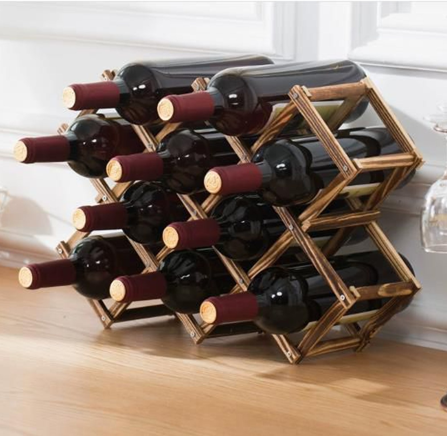 Foldable10 Slot wooden wine bottle rack image