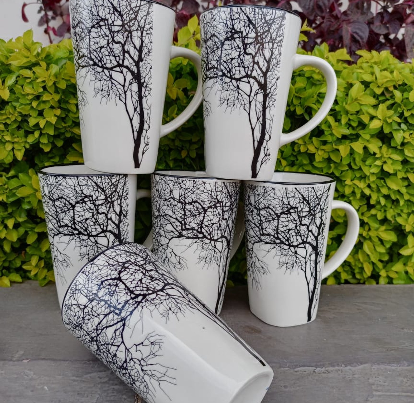 12 pc Ceramic Plate And Mug Set Tree Mugs 6pcs Plates 6pcs image