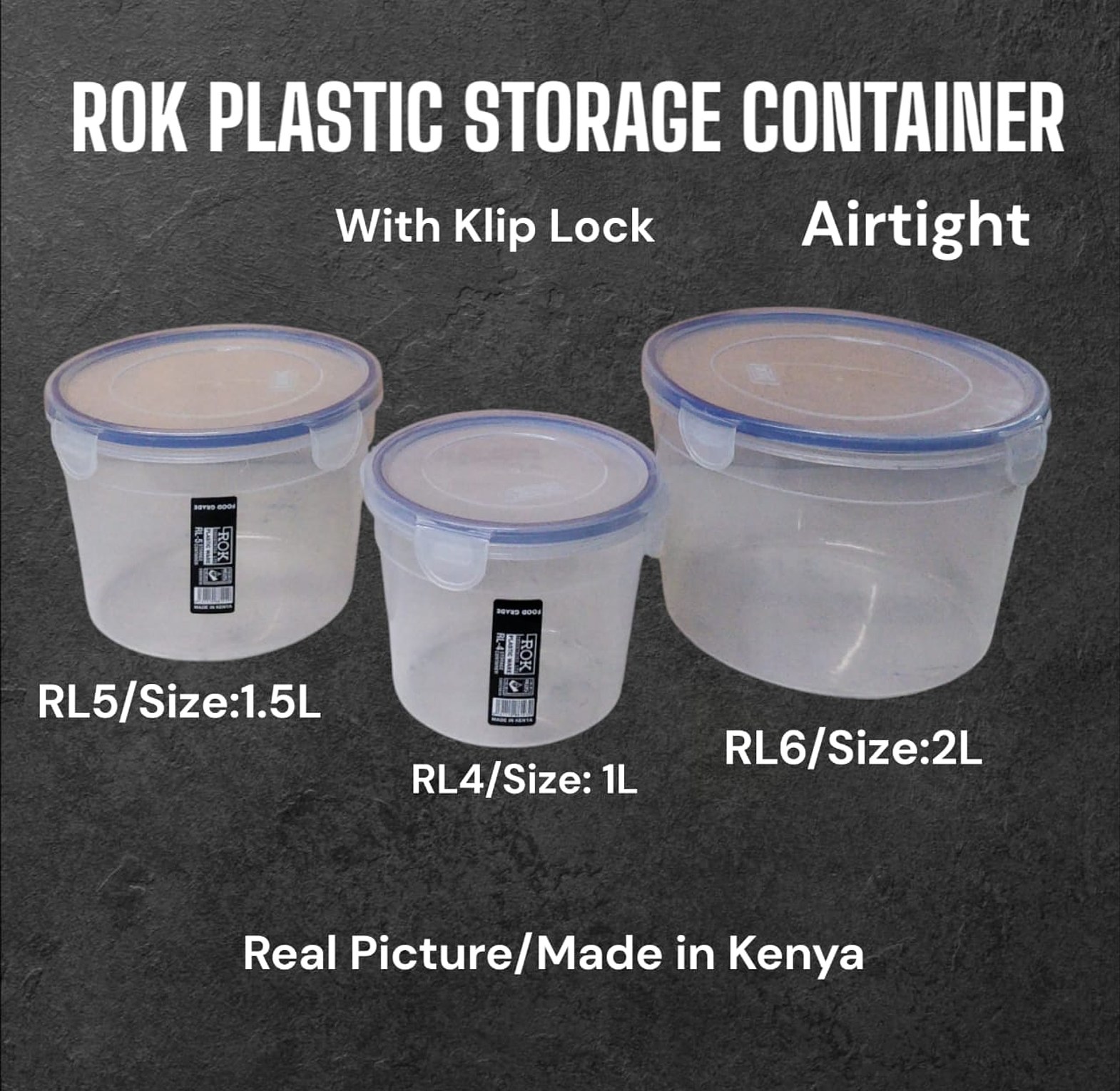 Rok Airtight Plastic Food Storage Container with Klip Lock - Available in 1L, 1.5L, & 2L Sizes - Durable Food Grade Kitchen Organizer image