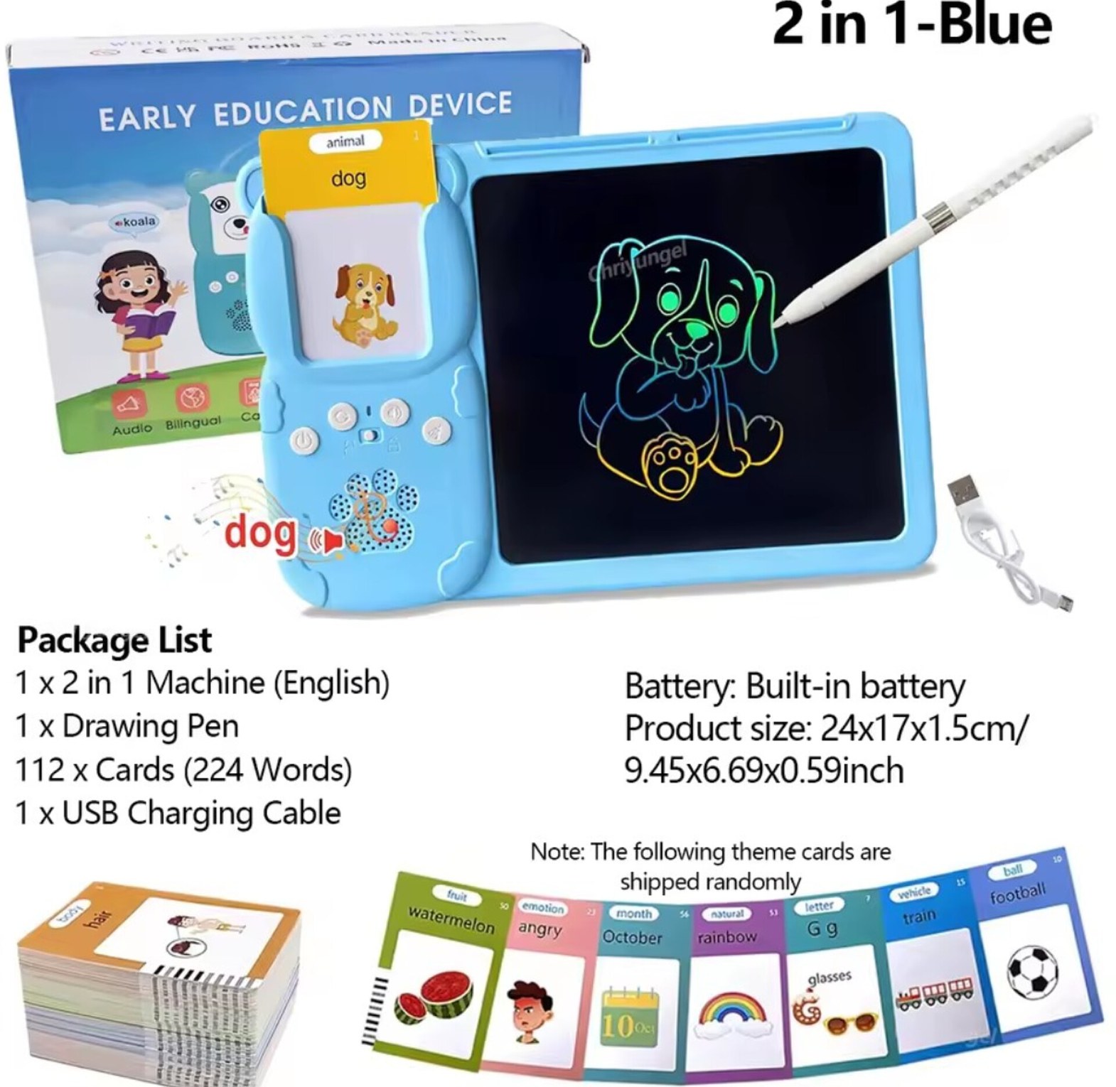 2 in 1 Kids Talking Flash Cards and LCD Drawing Tablet Educational Learning Board for Toddlers image