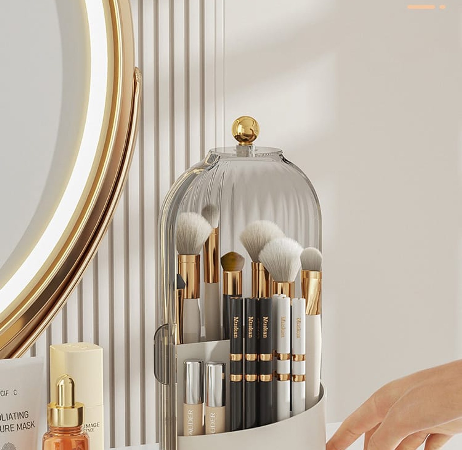 360° Rotating Makeup Brushes Holder With Lid  image