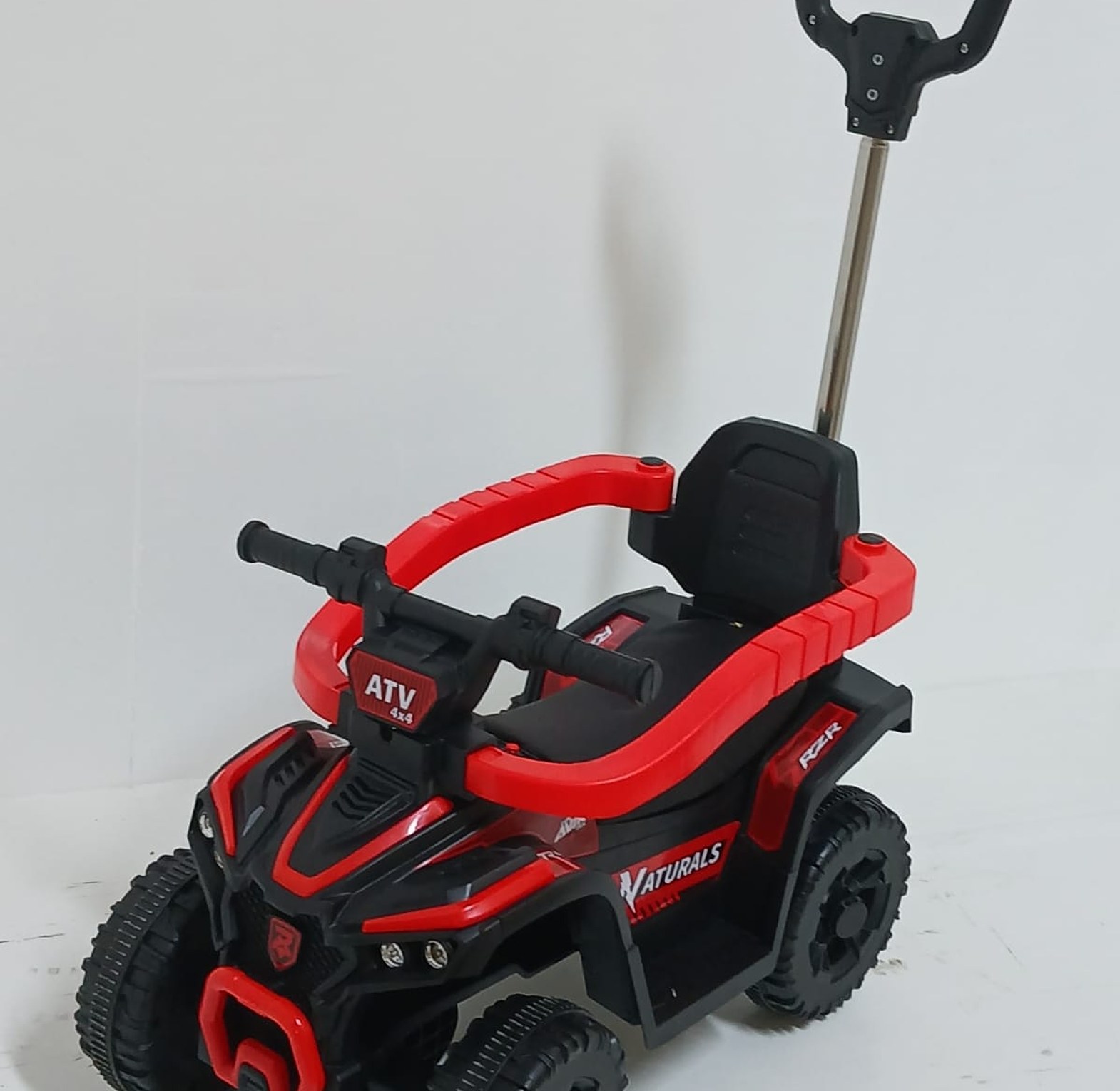 Kids Ride-On ATV Push Car with Parent Handle, Safety Guard Rails & Storage Seat – Red & Black image