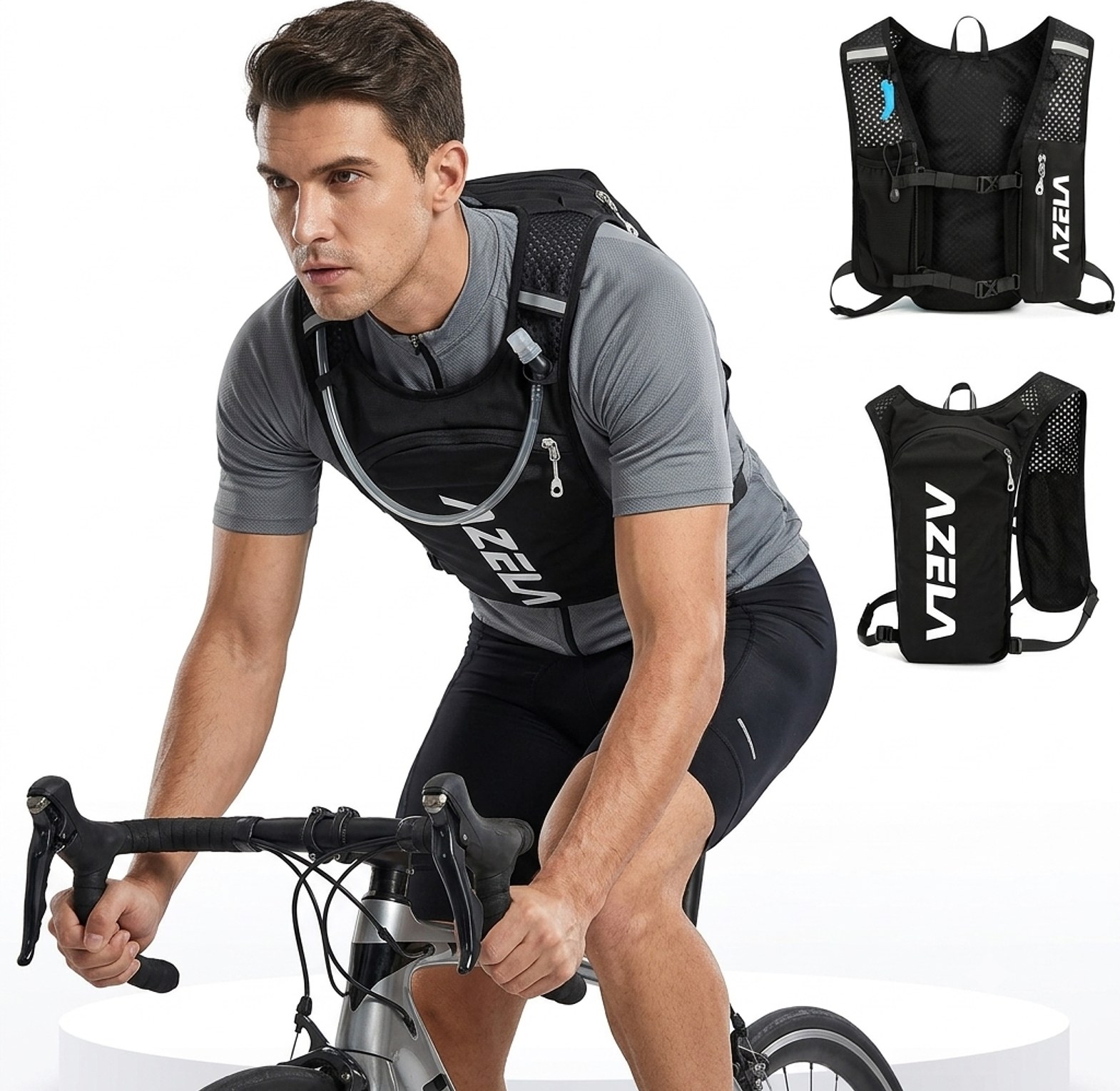 Azela Lightweight Running Hydration Vest Backpack with Water Bladder & Flask for Marathon, Hiking & Cycling image