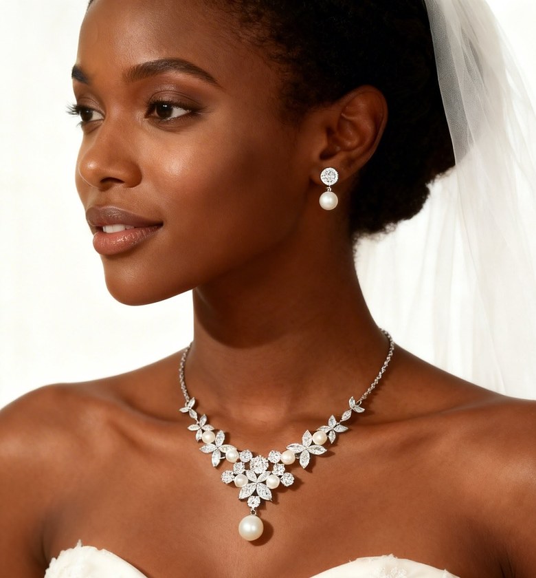 Pearl Zirconia Bridal jewellery set  image