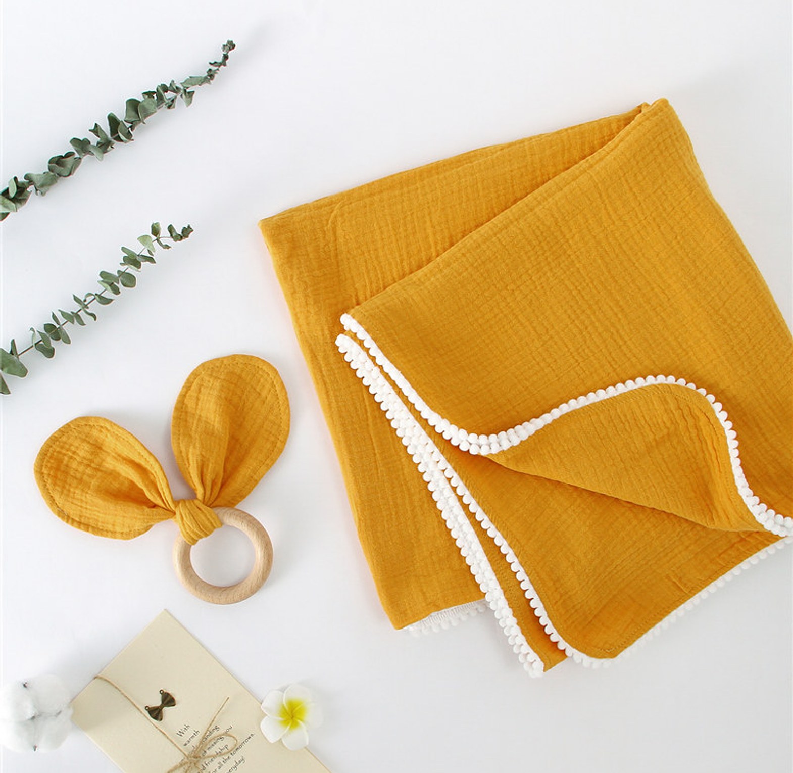Muslin Pompom Blanket image