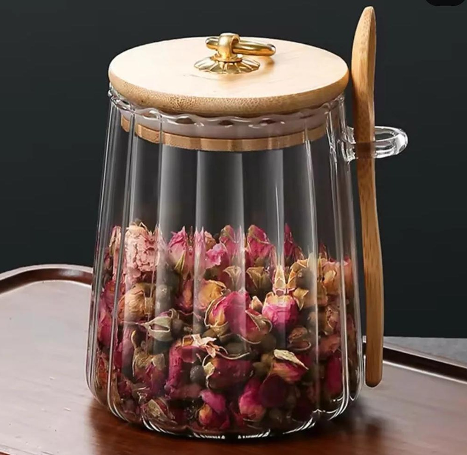 Glass Storage Jar with bamboo Lid/Spoons image