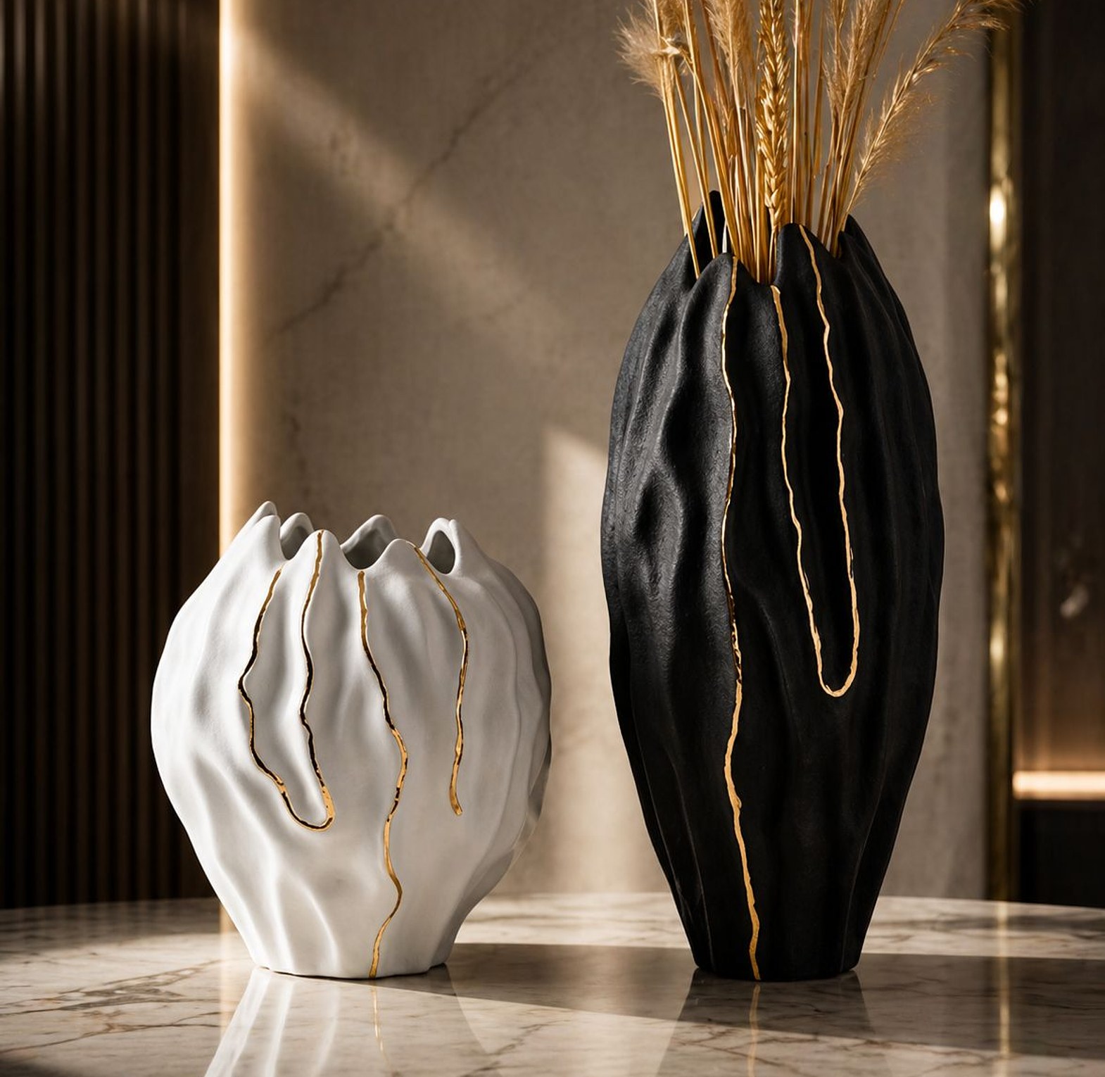 Gold and black tall set vase image