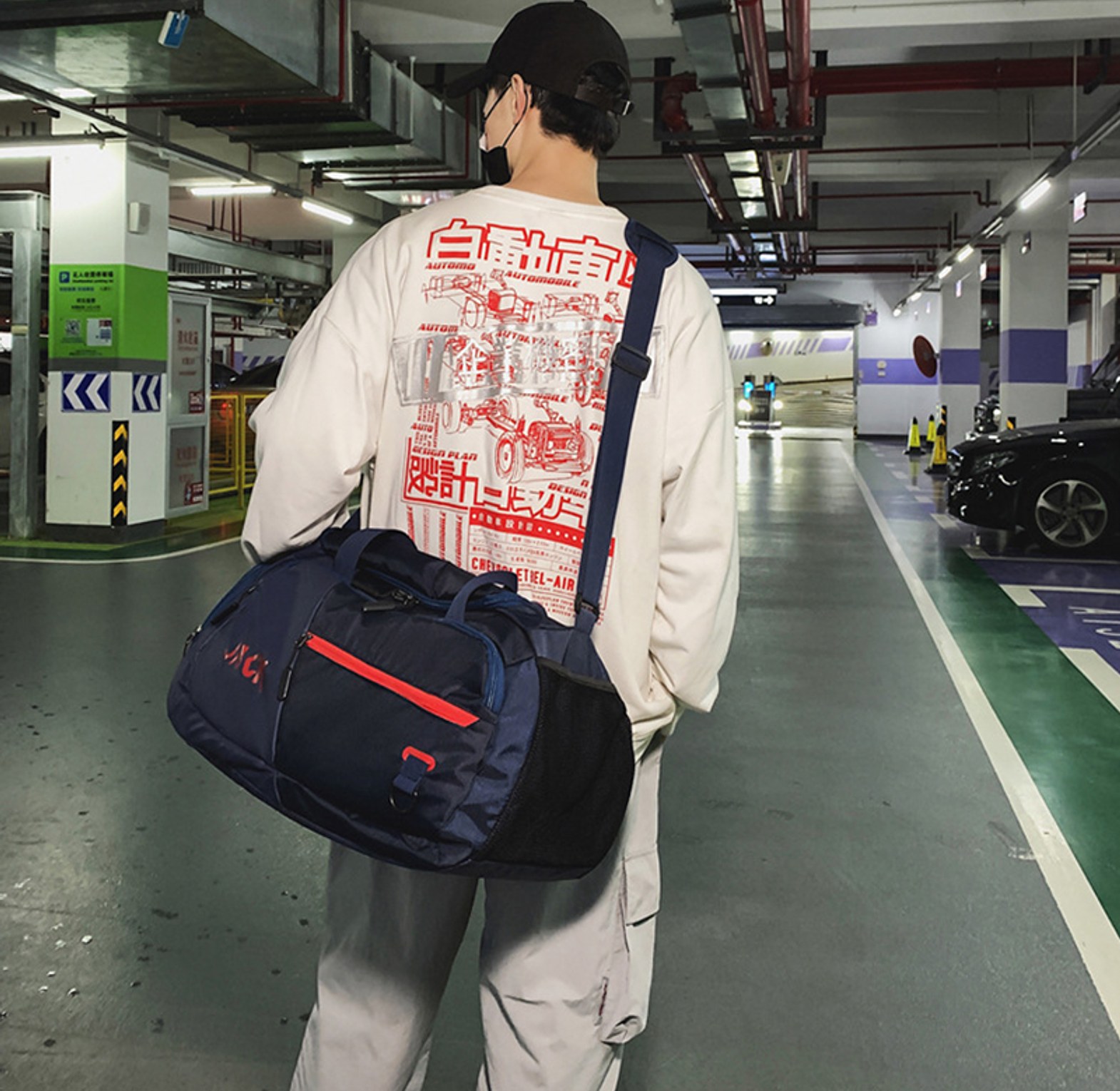 Jack Gym Duffel Bag Navy Blue with Shoe Compartment Large Capacity Sports Travel image